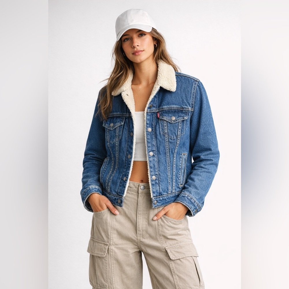 Levi's Dark Blue Denim Sherpa Jacket